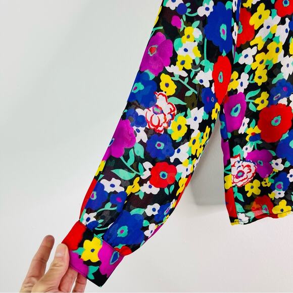 Vintage purple black red floral 70s colorful chiffon semi sheer blouse top 10 - Picture 4 of 8